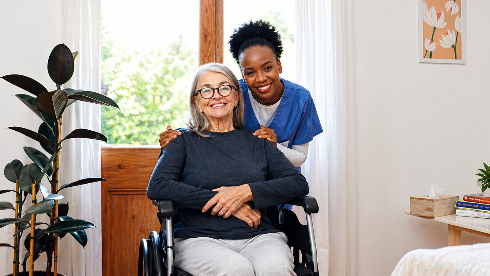 Elderly woman receiving care and smiling
